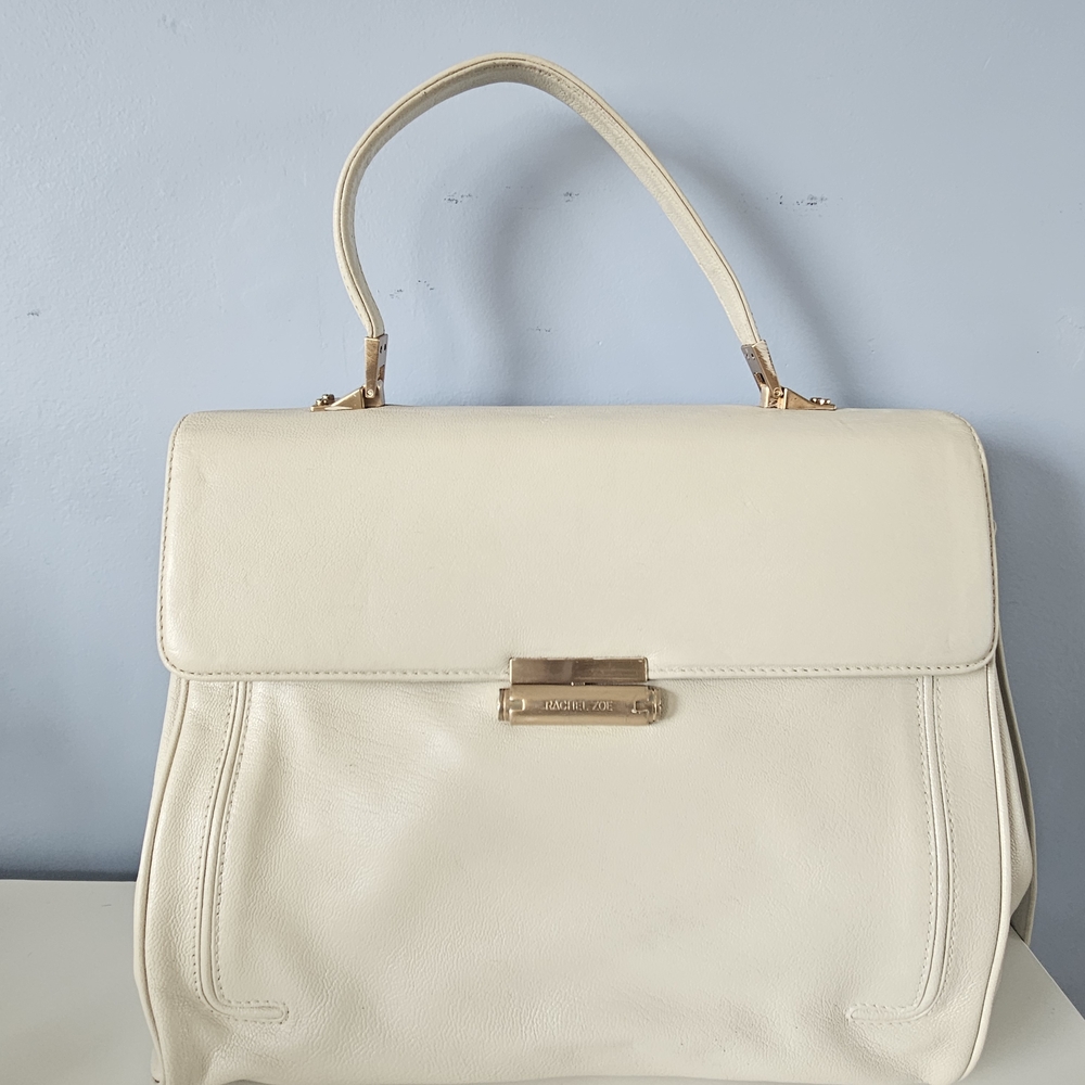 Rachel Zoe Leather Ivory / White / Cream Handbag Briefcase With Gold Hardware